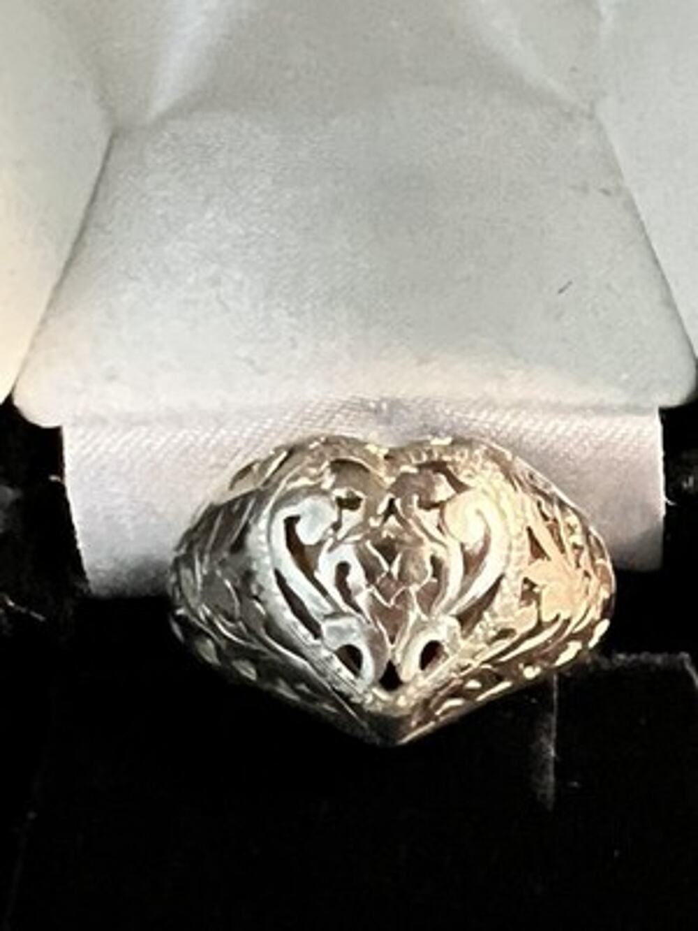 Sterling Silver 925 Filigree Heart Ring M/I Thailand Vintage